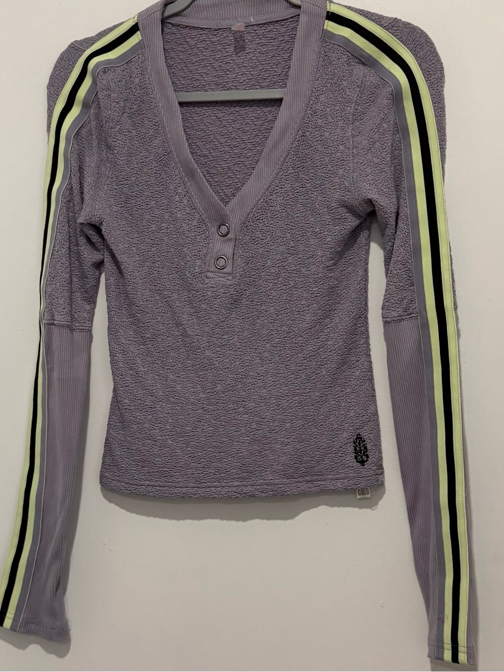 FP Movement Free People Recovery Layer Henley Purple Neon Stripe Top Sz S